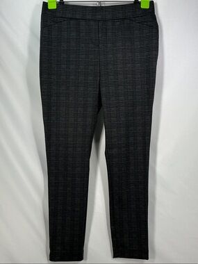 Calvin Klein Plaid Pull On Pants Gray Trousers Skinny Stretch M 10